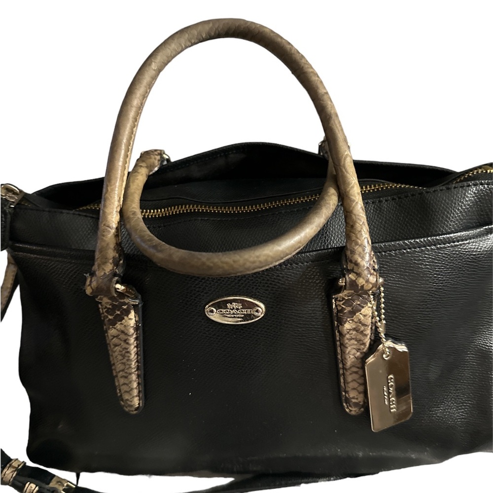 Coach leather black and cream with snakeskin straps very large bag nice - Picture 1 of 17
